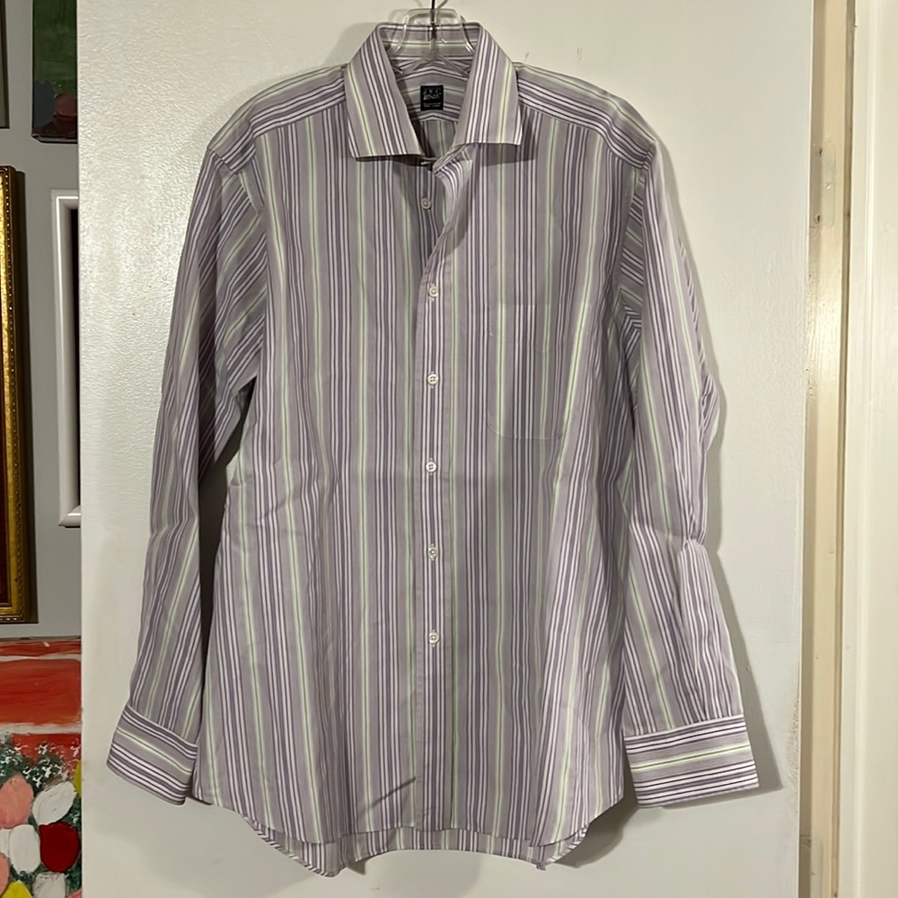 Ike Behar white/purple/green stripe mens 100% cotton mens shirt